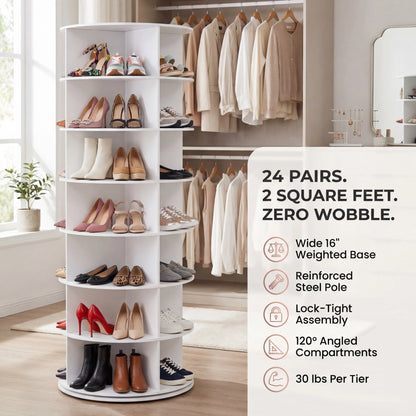 Lumen 360° Rotating Shoe Rack Tower - 7-Tier Organizer